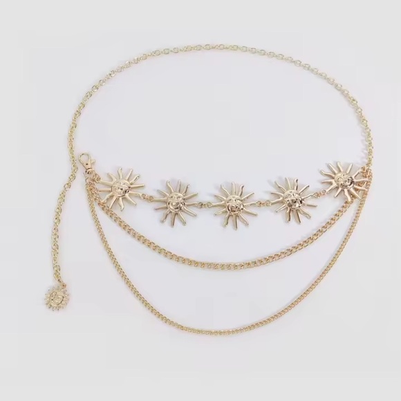 Gold Sun Face Waist Chain Belt – Adjustable Statement Chain Jewelry - Picture 4 of 7